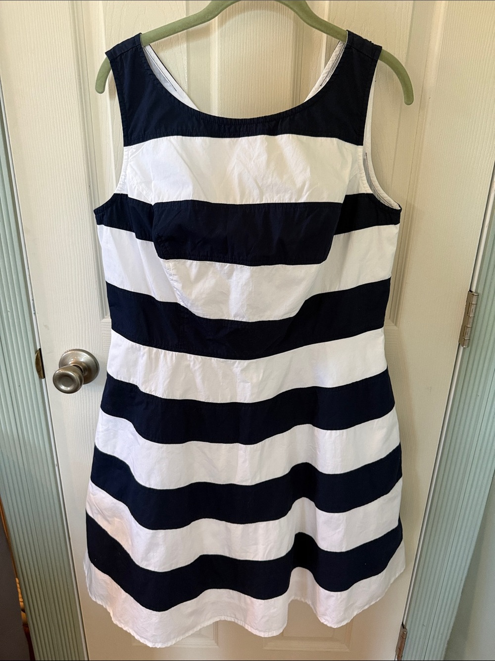 eshakti Navy and White Striped Sleeveless Mini Dress